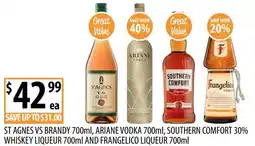 Supabarn St agnes vs brandy, ariane vodka , southern comfort 30% whiskey liqueur and frangelico liqueur offer
