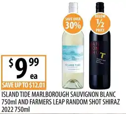 Supabarn Island tide marlborough sauvignon blanc and farmers leap random shot shiraz 2022 offer