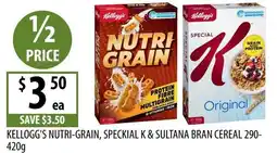 Supabarn Kellogg's nutri-grain, speckial k & sultana bran cereal offer