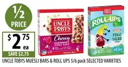 Supabarn Uncle tobys muesli bars & roll ups offer