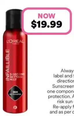 Priceline L Oréal Paris Infallible 3 Second Jumbo Setting Mist offer