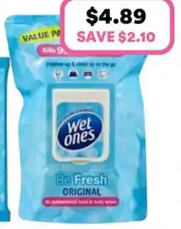 Priceline Wet Ones Be Fresh Original Antibacterial Hand & Body Wipes offer