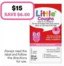 Priceline Little Coughs Oral Liquid Raspberry Flavour offer