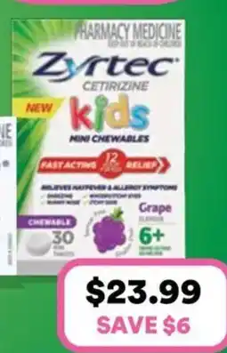 Priceline Zyrtec Cetirizine Kids Mini Chewables Grape Flavour 6 30 Mini Tablets offer
