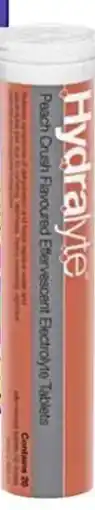 Priceline Hydralyte Peach Crush Flavoured Electrolyte 20 Effervescent Tablets offer