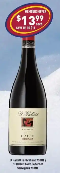St Hallett Faith Shiraz or St Hallett Faith Cabernet Sauvignon