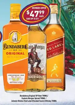Liquor Legends Bundaberg Original UP Rum, Captain Morgan Spiced and Johnnie Walker Red Label Blended Scotch Whisky offer