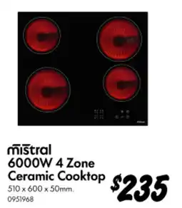 Bunnings 6000W 4 Zone Ceramic Cooktop offer