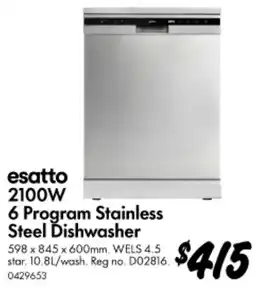 Bunnings 2100W 6 Program Stainless Steel Dishwasher offer