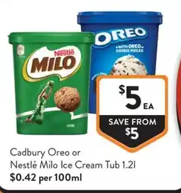 Foodworks Cadbury Oreo or Nestlé Milo Ice Cream Tub offer