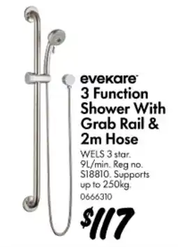 Bunnings 3 Function Shower With Grab Rail & 2m Hose offer