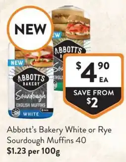 Foodworks Abbott's Bakery White or Rye Sourdough Muffins 40 offer