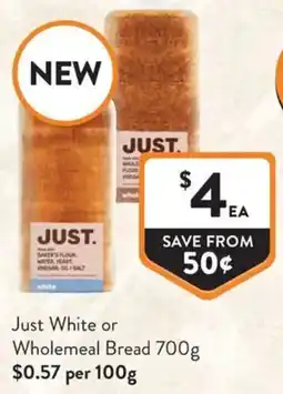 Foodworks Just White or Wholemeal Bread offer
