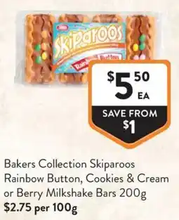 Foodworks Bakers Collection Skiparoos Rainbow Button, Cookies & Cream or Berry Milkshake Bars offer