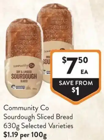 Foodworks Community Co Sourdough Sliced Bread offer