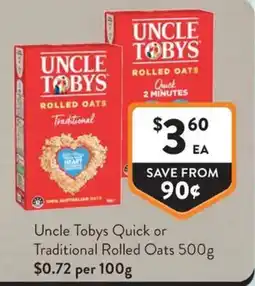 Foodworks Uncle Tobys Quick or Traditional Rolled Oats offer