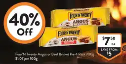 Foodworks Four'N Twenty Angus or Beef Brisket Pie offer