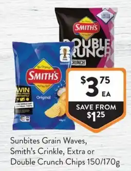 Foodworks Sunbites Grain Waves, Smith's Crinkle, Extra or Double Crunch Chips offer