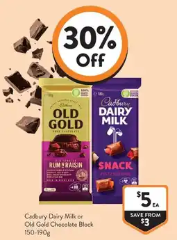 Foodworks Cadbury Dairy Milk or Old Gold Chocolate Block offer