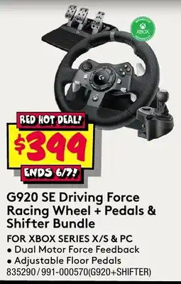 JB Hi-Fi G920 se driving force racing wheel pedals & shifter bundle offer