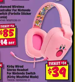 JB Hi-Fi Kirby Wired Stereo Headset For Nintendo Switch Kirby Mouthful Mode offer