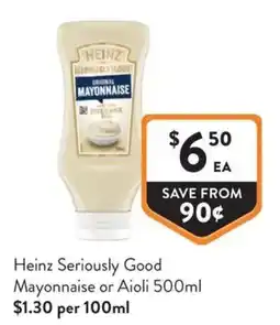 Foodworks Heinz Seriously Good Mayonnaise or Aioli offer