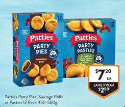 Foodworks Patties Party Pies, Sausage Rolls or Pasties offer