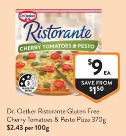 Foodworks Dr. Oetker Ristorante Gluten Free Cherry Tomatoes & Pesto Pizza offer
