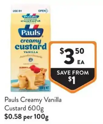 Foodworks Pauls Creamy Vanilla Custard offer