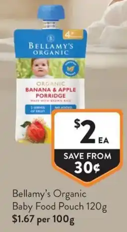 Foodworks Bellamy's Organic Baby Food Pouch offer