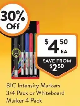 Foodworks BIC Intensity Markers 3/4 Pack or Whiteboard Marker offer