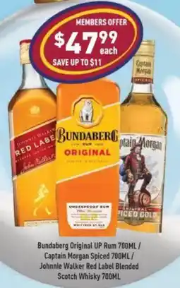 Liquor Legends Bundaberg Original UP Rum/ Captain Morgan Spiced / Johnnie Walker Red Label Blended Scotch Whisky offer