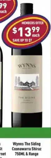 Liquor Legends Wynns The Siding Coonawarra Shiraz offer