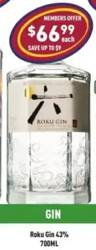 Liquor Legends Roku Gin 43% offer