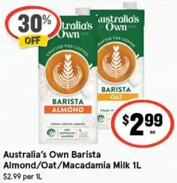 IGA Australia's Own Barista Almond/Oat/Macadamia Milk offer