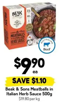 Drakes Beak & Sons Meatballs in Italian Herb Sauce offer