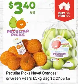 Foodland Peculiar Picks Navel Oranges or Green Pears Bag offer
