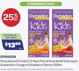 Health Save DYMADON Paracetamol for Kids 2-12 Years Pain & Fever Relief Oral Liquid Suspension Orange or Strawberry Flavour offer