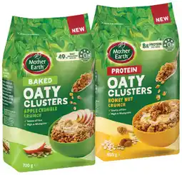 IGA Mother Earth Oaty Clusters Baked Apple Crumble Crunch 700g or Protein Honey Nut Crunch 650g offer