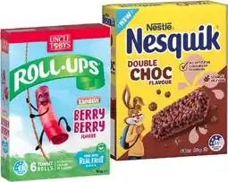 IGA Nestlé Nesquik Bar, Uncle Tobys Roll-Ups 6 Pack or Muesli Bars 5-6 Pack Selected Varieties offer