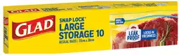 IGA Glad Snap Lock Storage Resealable Bags Large 10 Pack or Medium 15 Pack offer