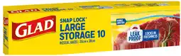 IGA Glad Snap Lock Storage Resealable Bags Large 10 Pack or Medium 15 Pack offer