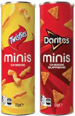 IGA Twisties Cheese 115g or Doritos Cheese Supreme 120g Mini Canister offer