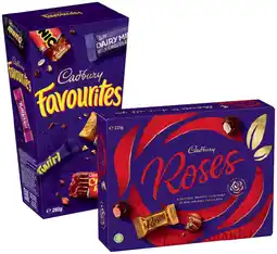 IGA Cadbury Favourites 264‑265g or Roses Chocolate Box 225g Selected Varieties offer