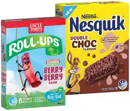IGA Nestlé Nesquik Bars, Uncle Tobys Roll‑Ups or Muesli Bars 5‑6 Pack Selected Varieties offer