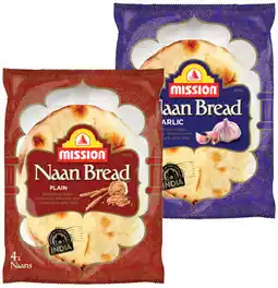 IGA Mission Naan Bread 4 Pack or Mini 6 Pack Selected Varieties offer