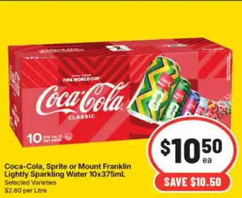 Coca-Cola, Sprite or Mount Franklin Lightly Sparkling Water