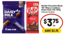 IGA Nestlé Chocolate Block or Cadbury Share Pack offer