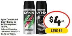 IGA Lynx Deodorant Body Spray or Antiperspirant offer