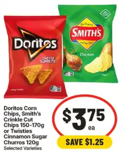 IGA Doritos Corn Chips Smiths Crinkle Cut Chips or Twisties Cinnamon Sugar Churros offer